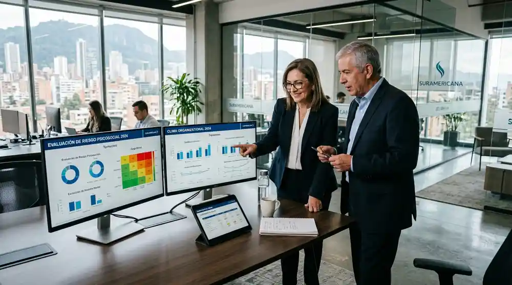 Líderes de Talento Humano y SST analizando datos comparativos