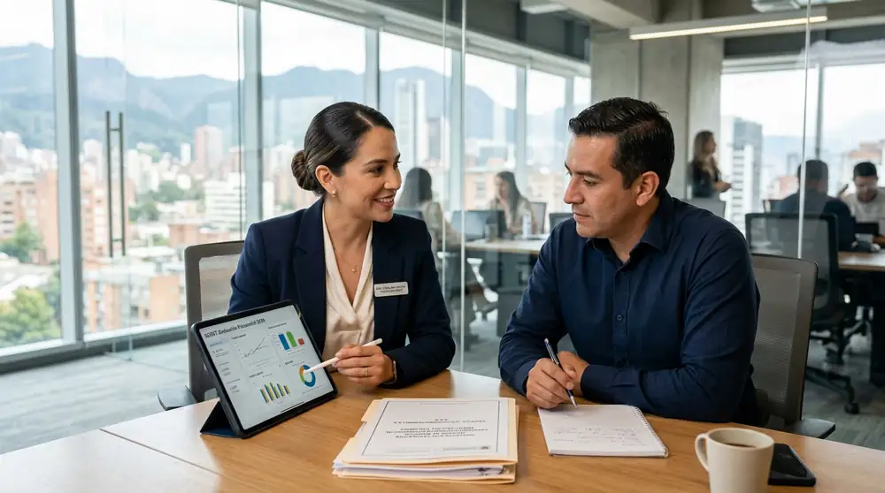 Especialista en SST evaluando Batería de Riesgo Psicosocial con directivo
