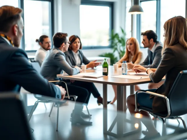 Reunión de equipo en una oficina brillante discutiendo bienestar