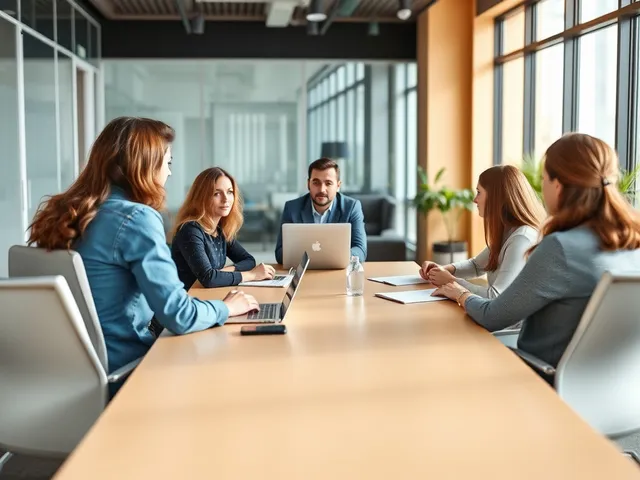 Reunión de equipo en oficina moderna sobre salud mental