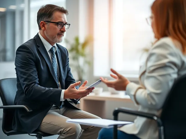 Psicólogo realizando una evaluación de salud mental en una empresa.
