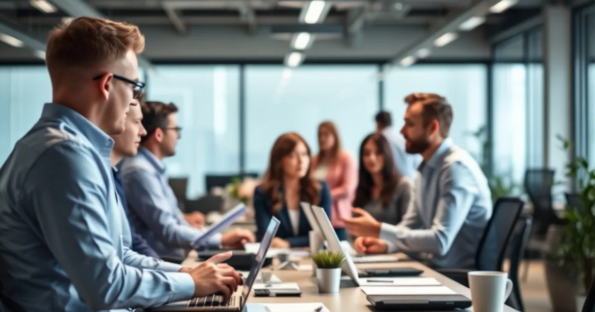 Entorno de oficina moderno con empleados colaborando