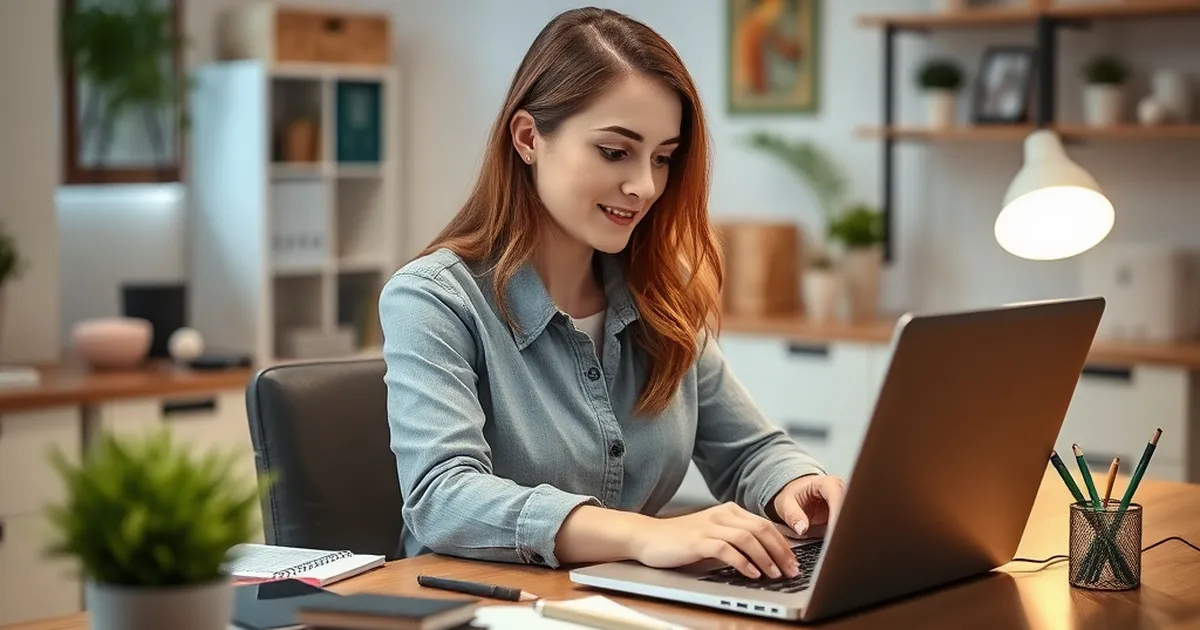 Mujer trabajando en la oficina mientras gestiona tareas del hogar