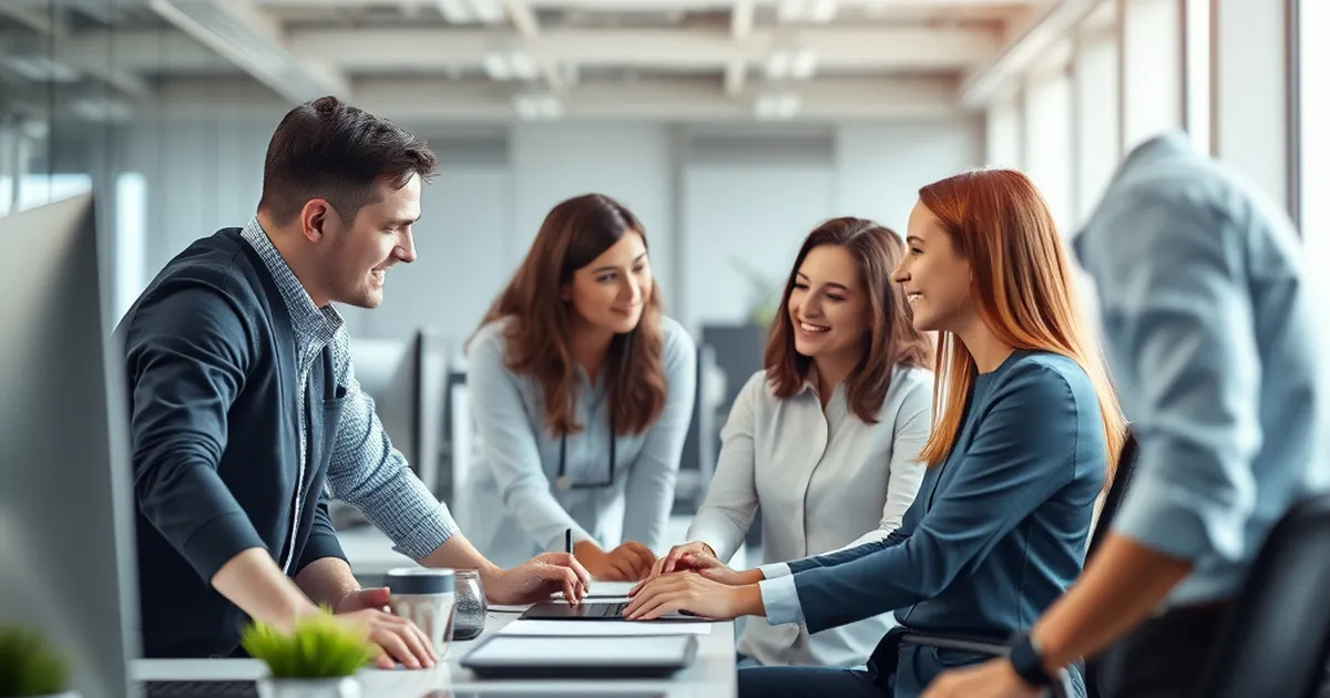 Ambiente de trabajo armonioso y colaborativo en oficina