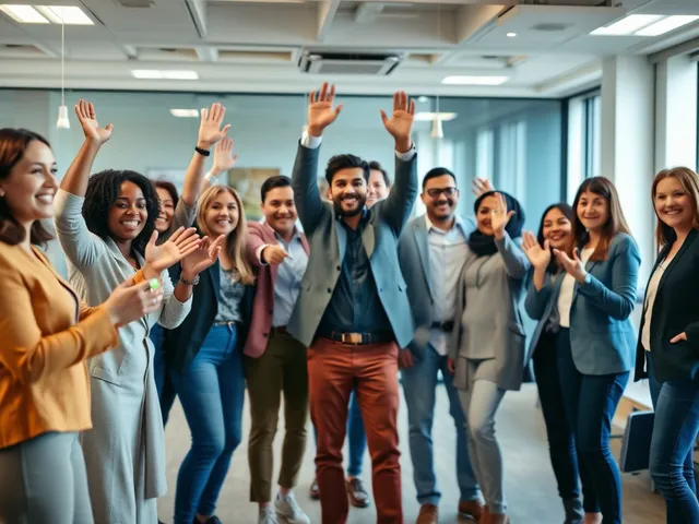 Equipo diverso celebrando un resultado exitoso