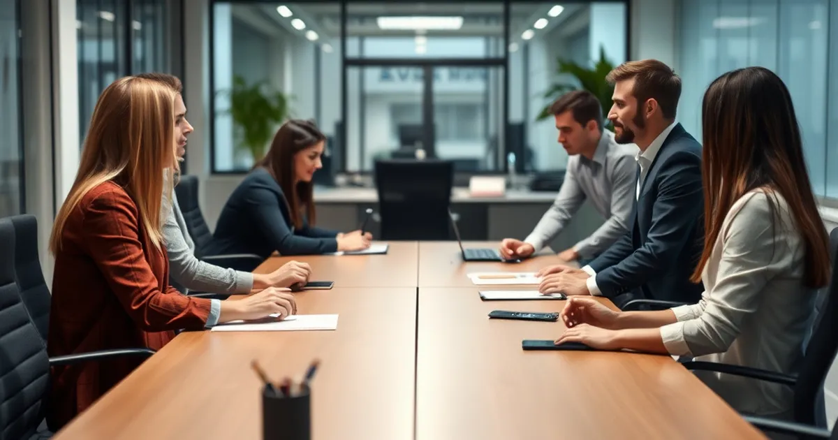 Ambiente de oficina sereno con empleados colaborando