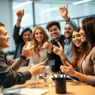 Equipo de trabajo feliz celebrando el éxito