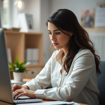 Mujer profesional joven trabajando en un entorno de oficina acogedor