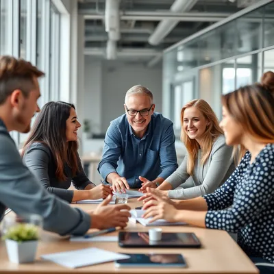 Grupo diverso de empleados en actividad de equipo