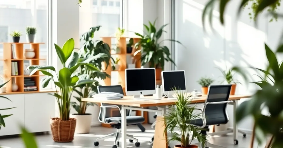 Ambiente de oficina serena y saludable, ideal para salud mental