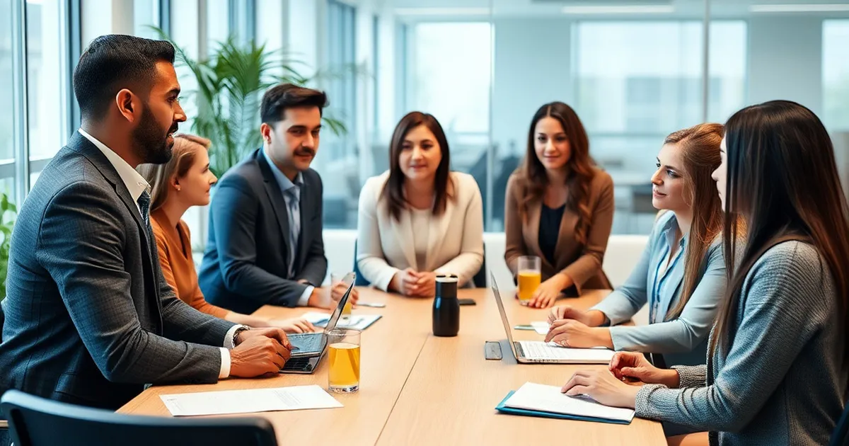 Grupo de profesionales discutiendo estrategias de salud mental en la oficina