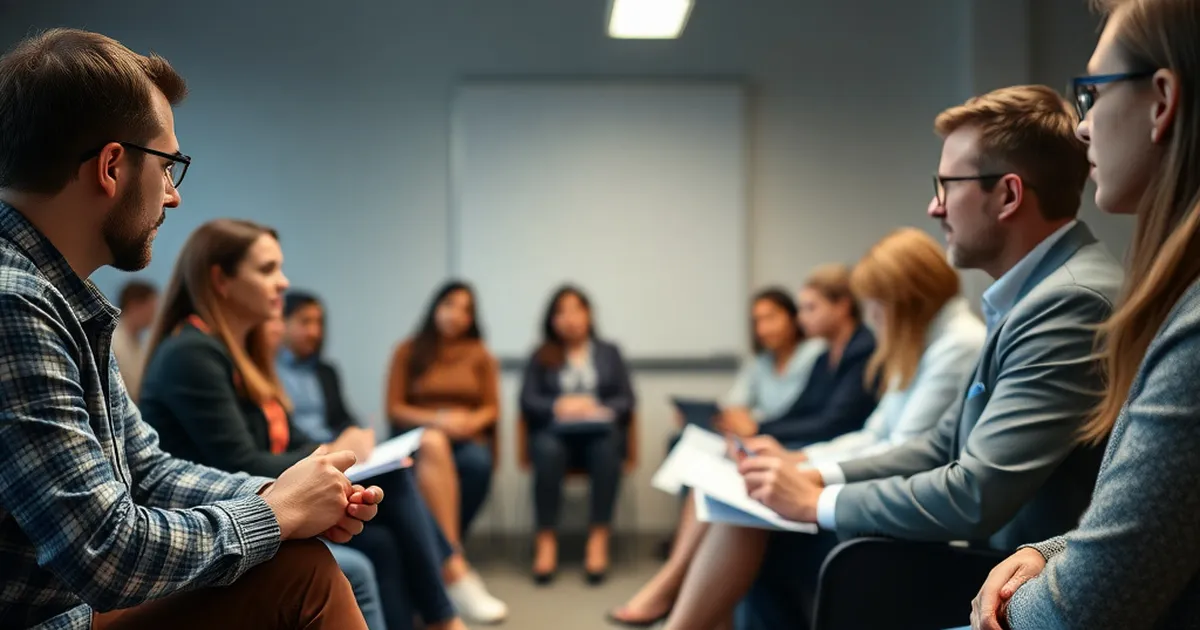 Grupo diverso de profesionales en un taller de salud mental