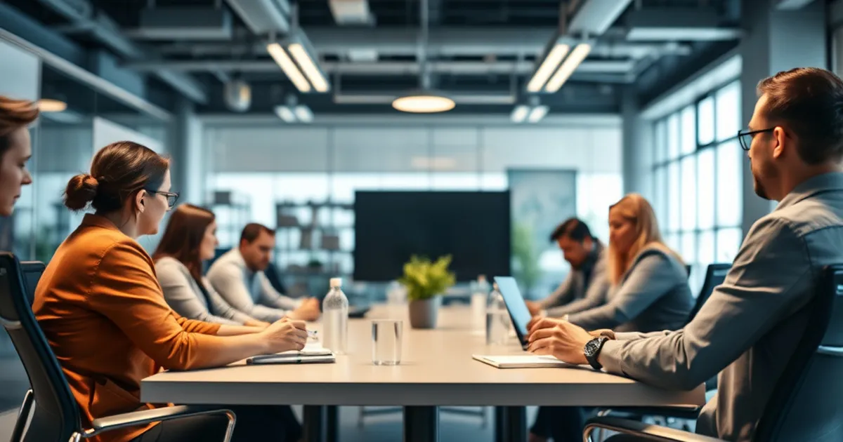 Ambiente de trabajo profesional con empleados en reunión
