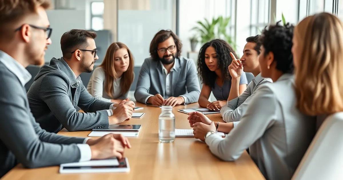Grupo diverso de empleados en una reunión en la oficina