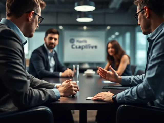 Reunión de equipo corporativo discutiendo estrategias de salud mental.