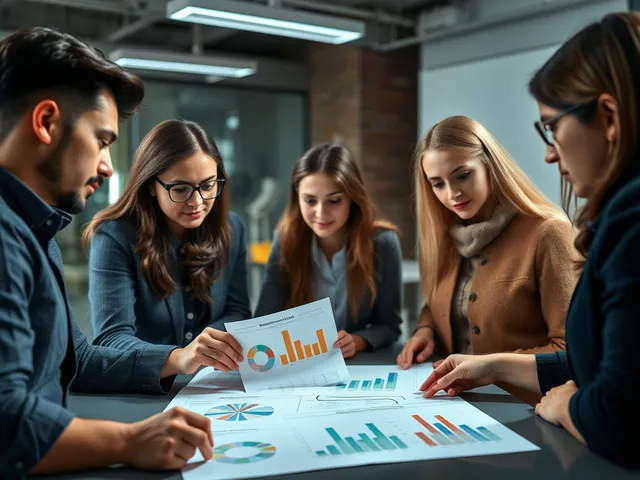 Foto de un equipo analizando datos sobre salud mental en el trabajo.