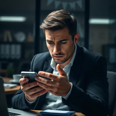 Persona estresada recibiendo mensajes en el trabajo