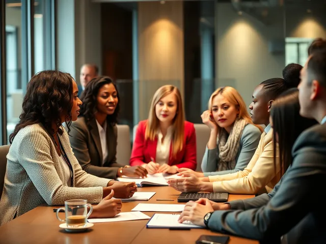 Grupo diverso discutiendo salud mental en una reunión.
