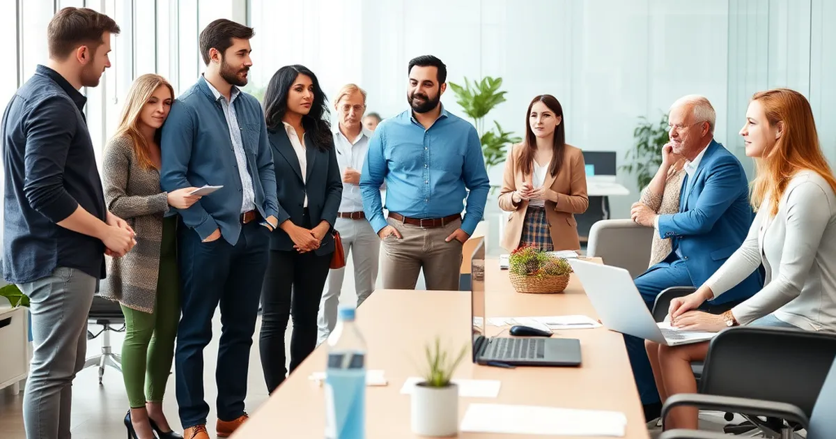 Grupo diverso de empleados en una oficina moderna